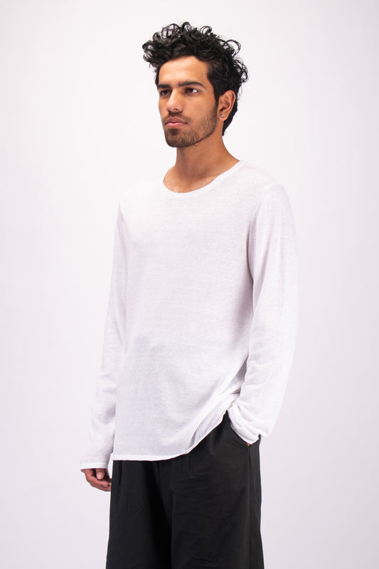 #1327 Long sleeve crewneck top in linen and organic cotton