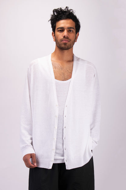 #1328 Oversized v-neck cardigan in linen and organic cotton