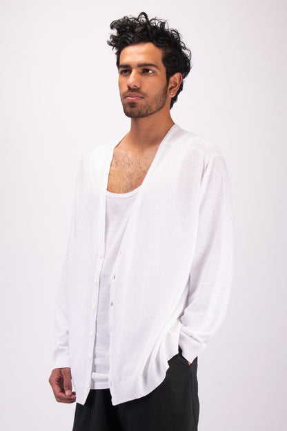 #1328 Oversized v-neck cardigan in linen and organic cotton