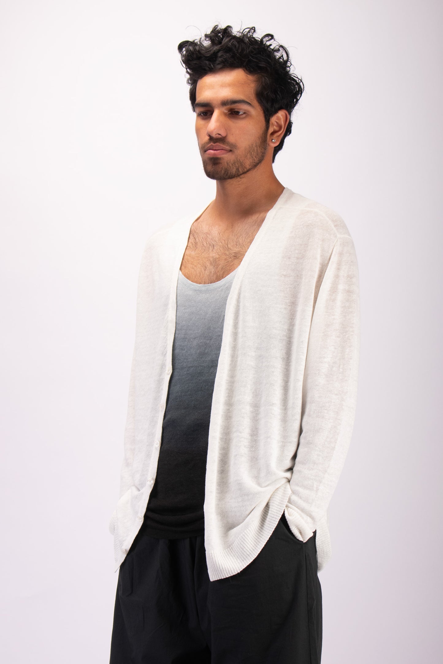 #1329 Oversized v-neck cardigan in linen