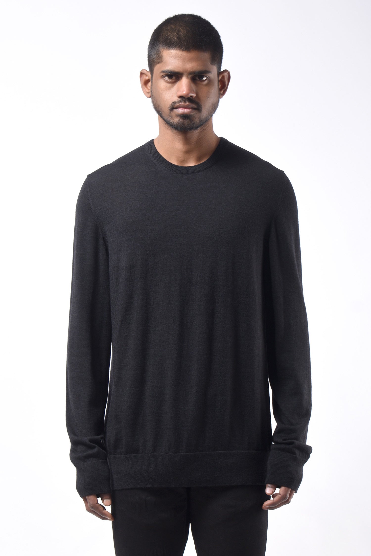 #780 Crewneck Sweater in Superfine Merino- Charcoal — Lars Andersson hand-loomed knitwear