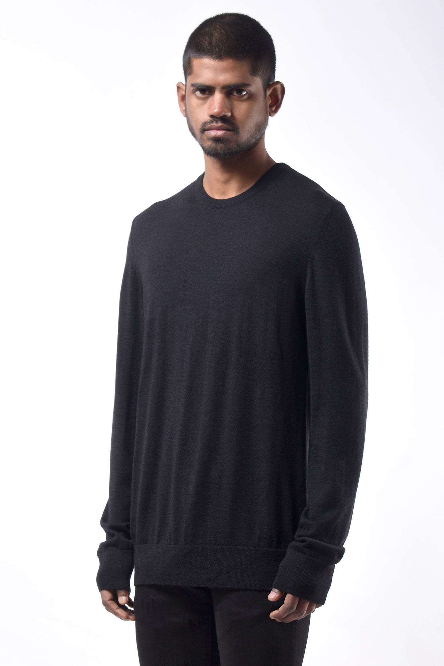#780 Crewneck Sweater in Superfine Merino- Charcoal — Lars Andersson, view 2