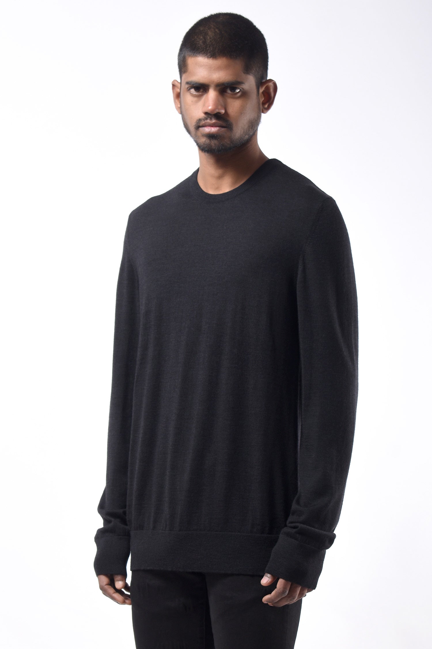 #780 Crewneck Sweater in Superfine Merino- Charcoal — Lars Andersson, view 2