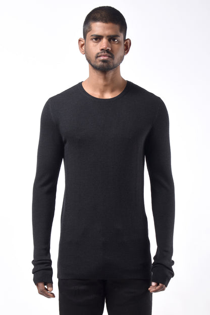 #781 Crewneck in Superfine Merino- Charcoal — Lars Andersson hand-loomed knitwear