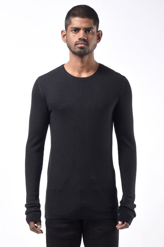 #781 Crewneck in Superfine Merino- Charcoal — Lars Andersson hand-loomed knitwear