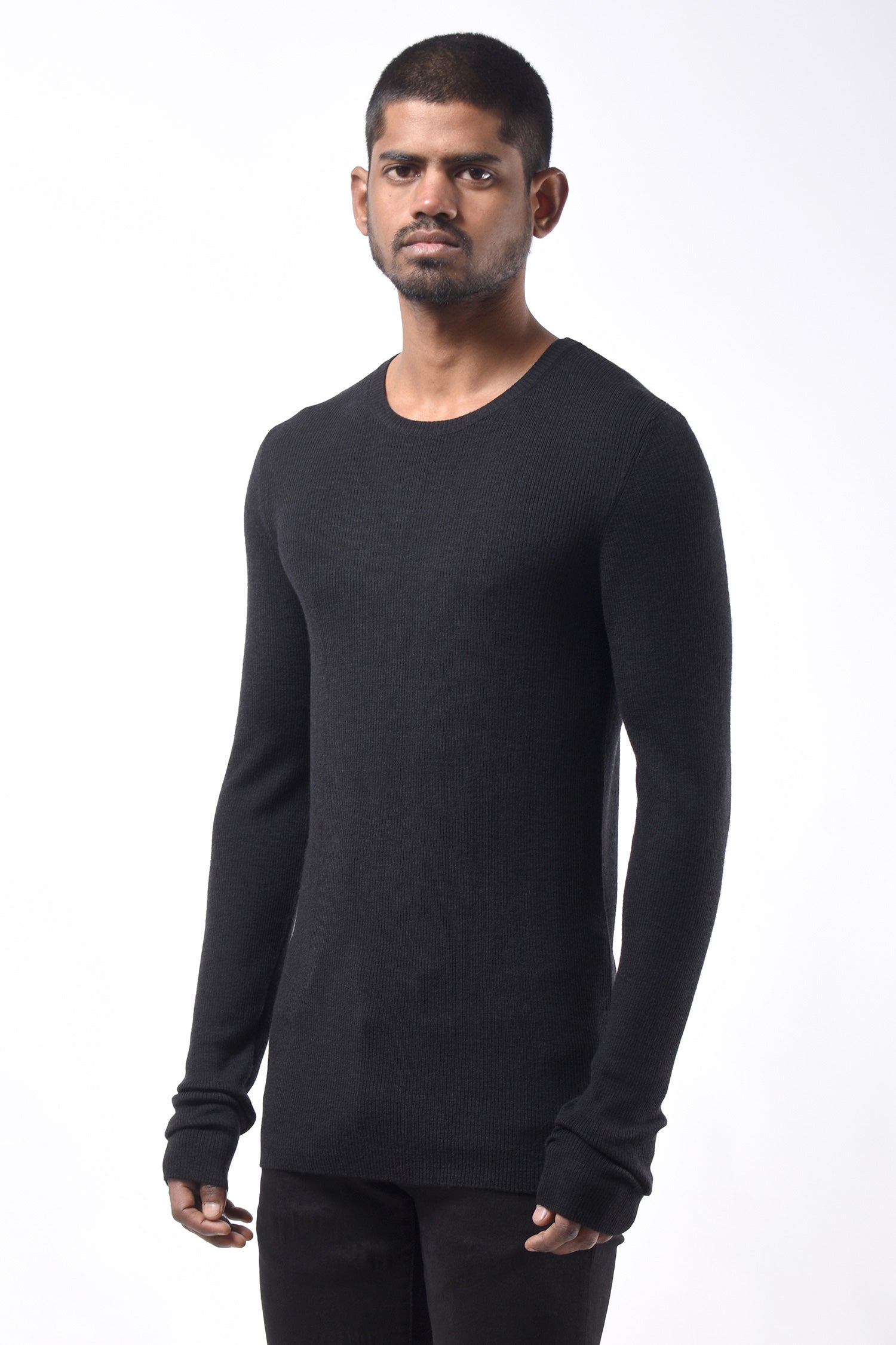 #781 Crewneck in Superfine Merino- Charcoal — Lars Andersson, view 2