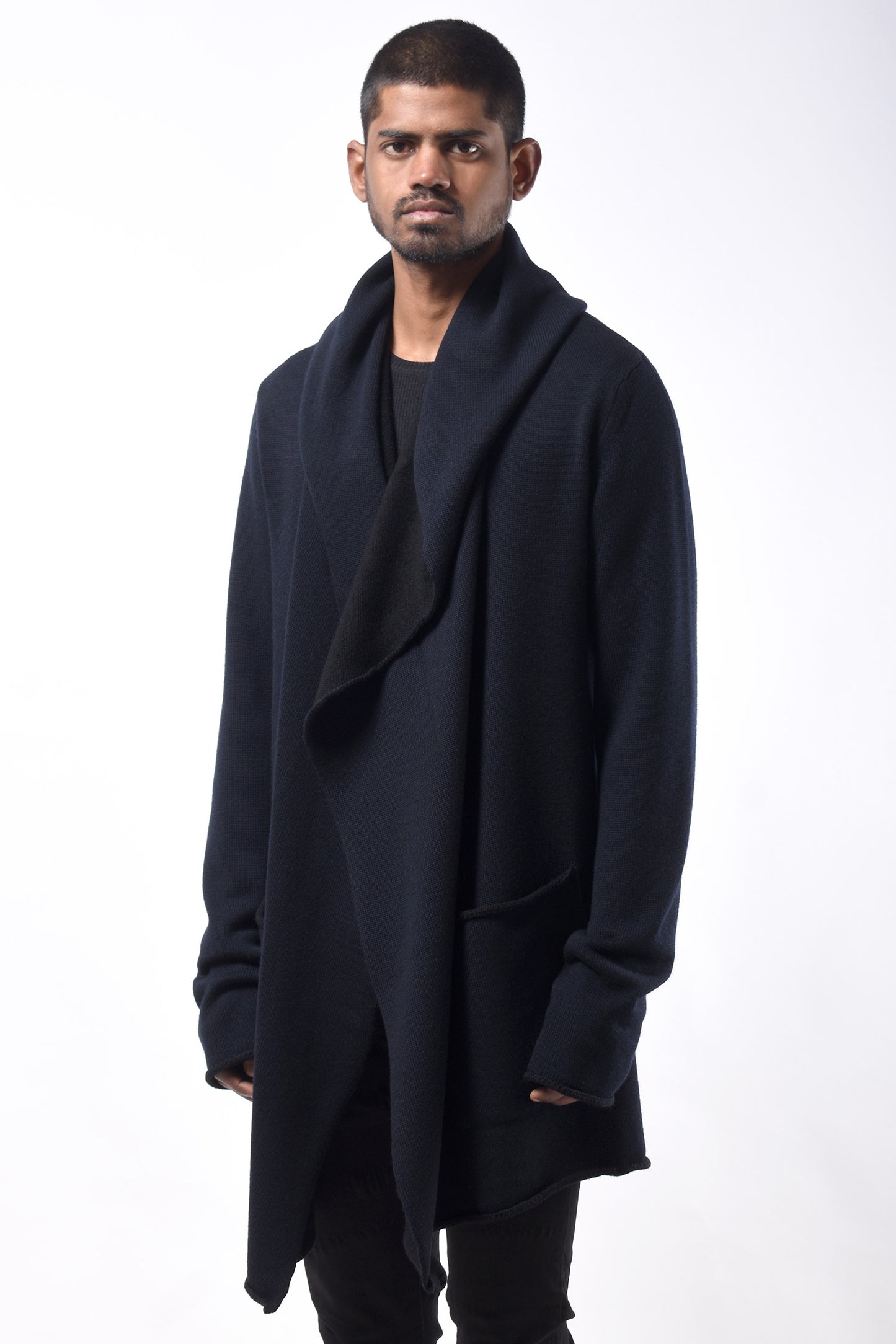 #782 Hooded Wrap Jacket in Superfine Merino- Dark Navy — Lars Andersson, view 2