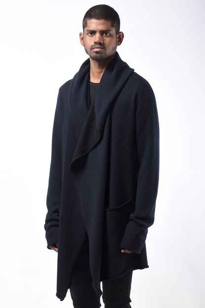 #782 Hooded Wrap Jacket in Superfine Merino- Dark Navy — Lars Andersson, view 2