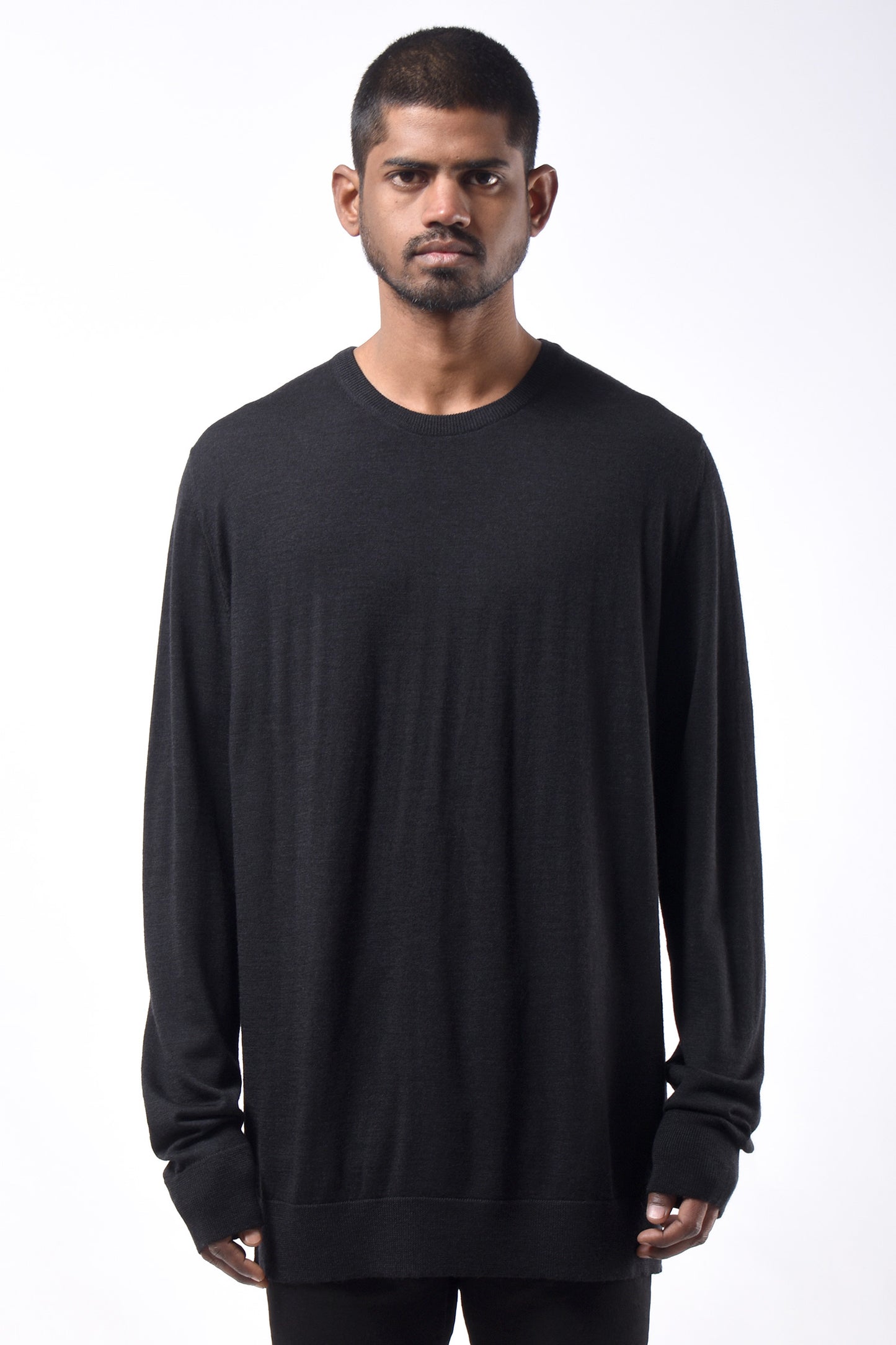 #783 Oversized Crewneck in Superfine Merino- Black — Lars Andersson hand-loomed knitwear