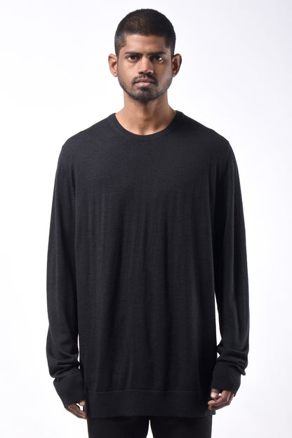 #783 Oversized Crewneck in Superfine Merino- Black — Lars Andersson hand-loomed knitwear