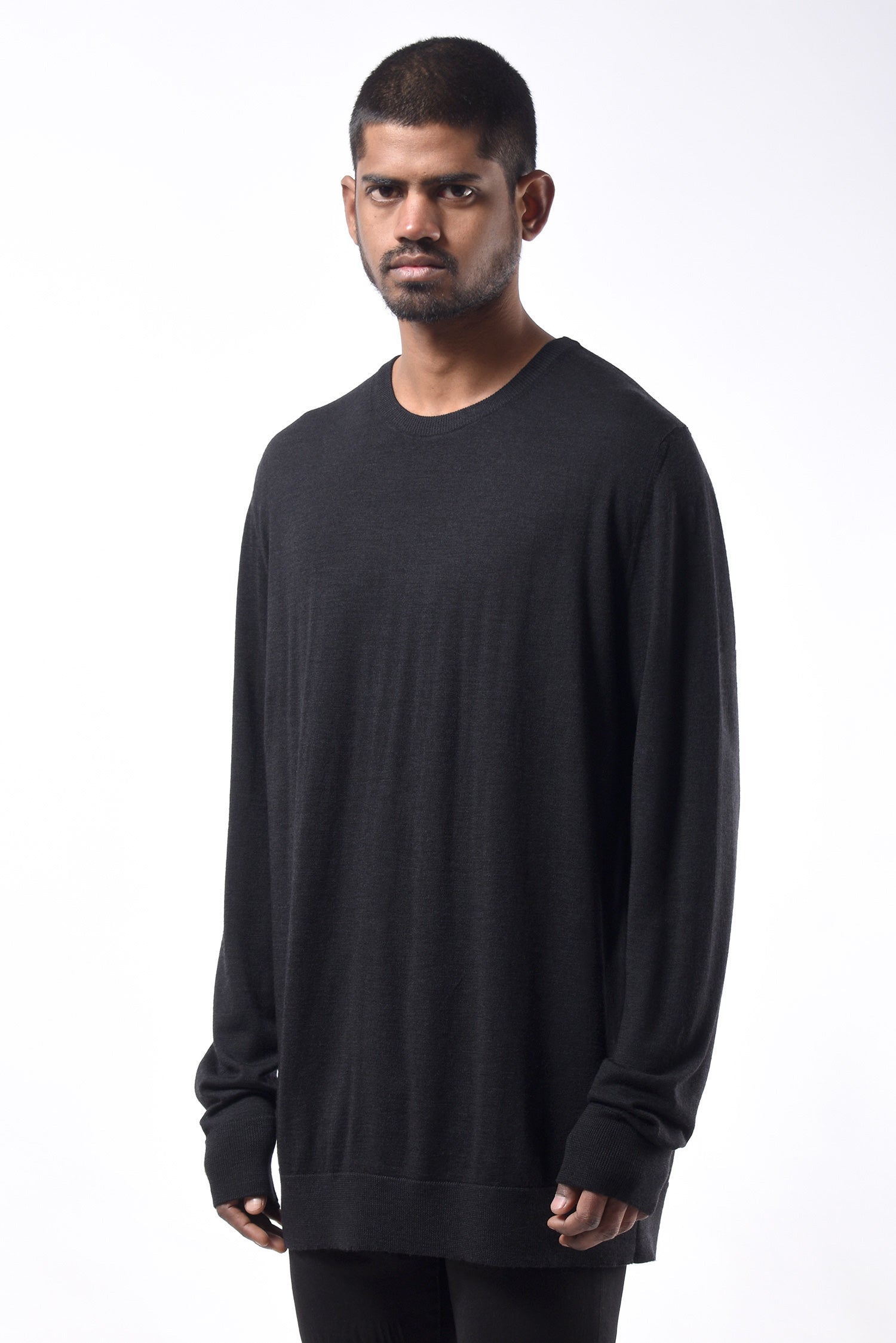 #783 Oversized Crewneck in Superfine Merino- Black — Lars Andersson, view 2