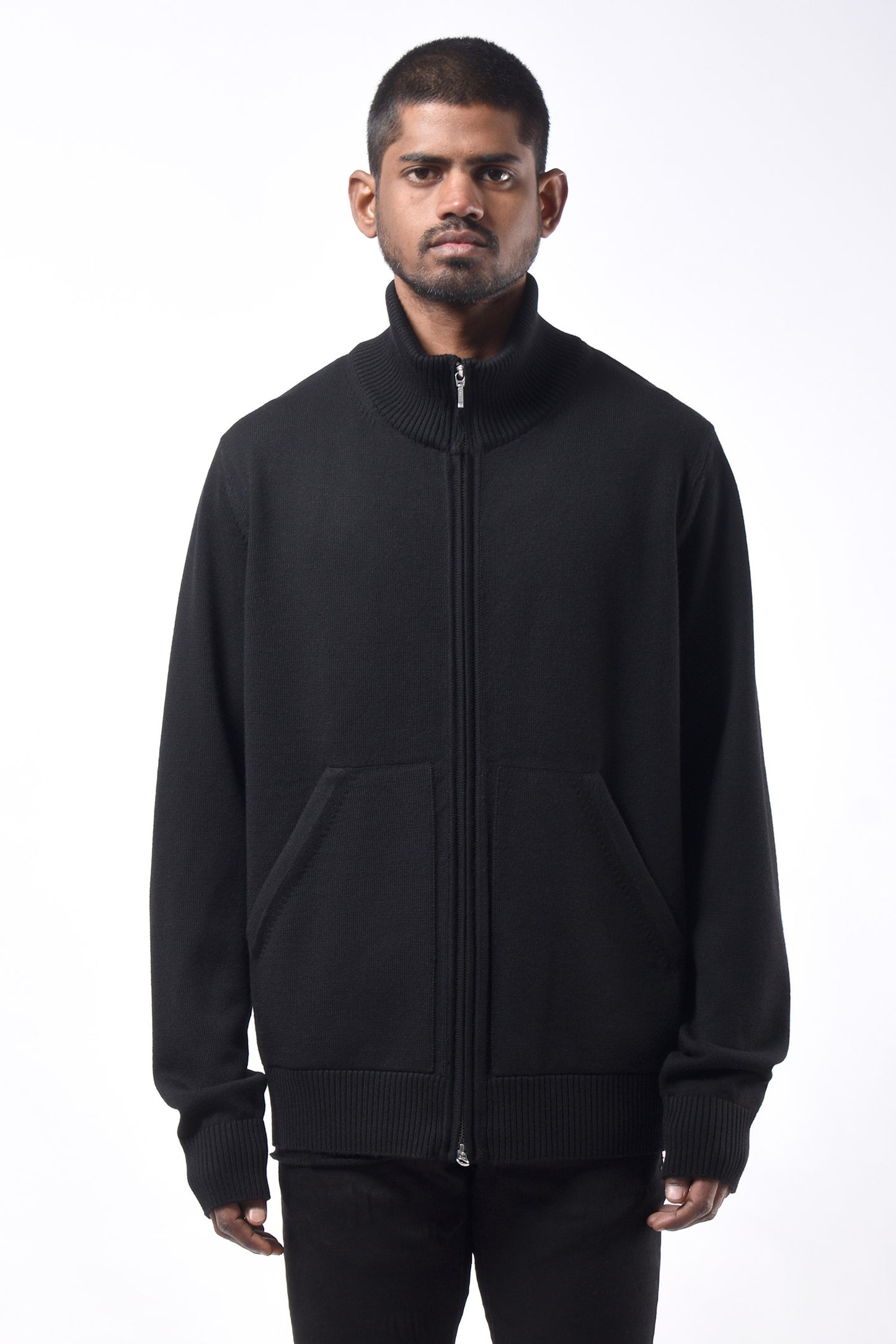 #784 Stand Collar Jacket in Superfine Merino- Charcoal — Lars Andersson hand-loomed knitwear