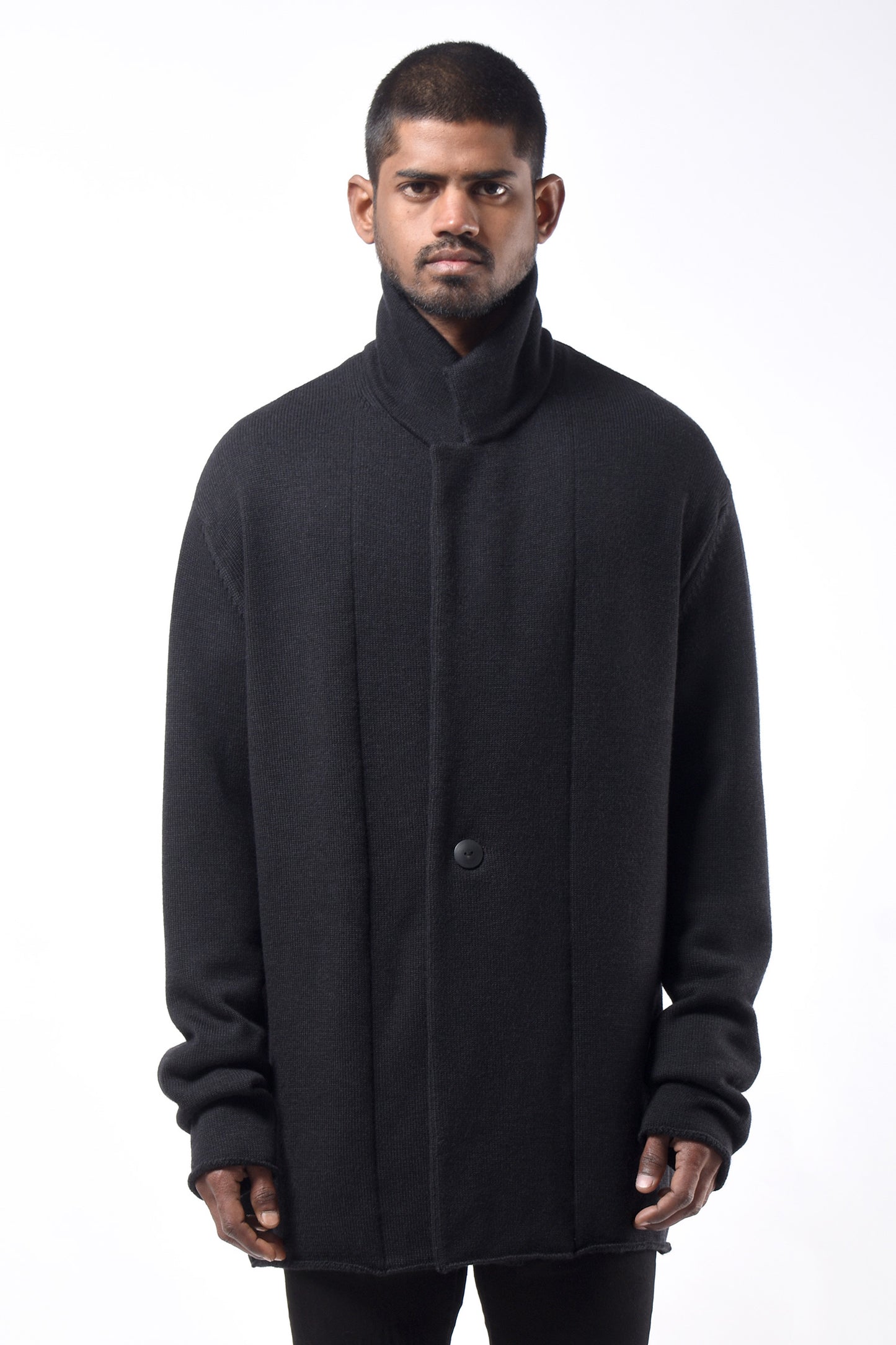 #786 Notch Collar Jacket in Superfine Merino- Charcoal — Lars Andersson hand-loomed knitwear