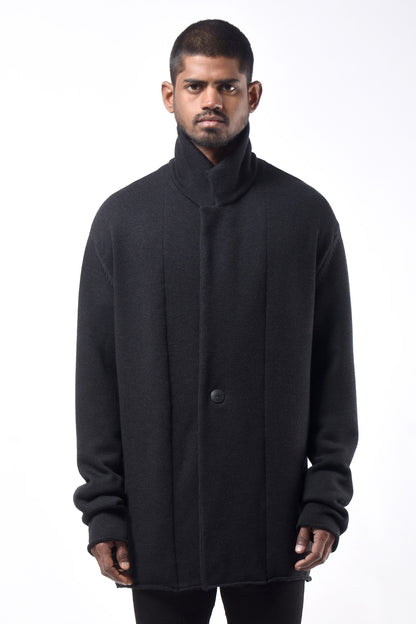 #786 Notch Collar Jacket in Superfine Merino- Charcoal — Lars Andersson hand-loomed knitwear