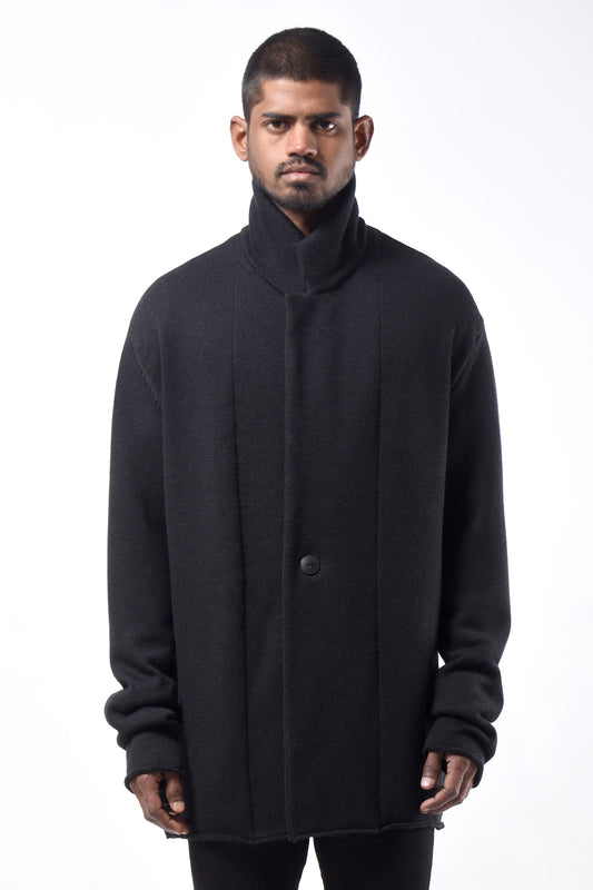 #786 Notch Collar Jacket in Superfine Merino- Charcoal — Lars Andersson hand-loomed knitwear