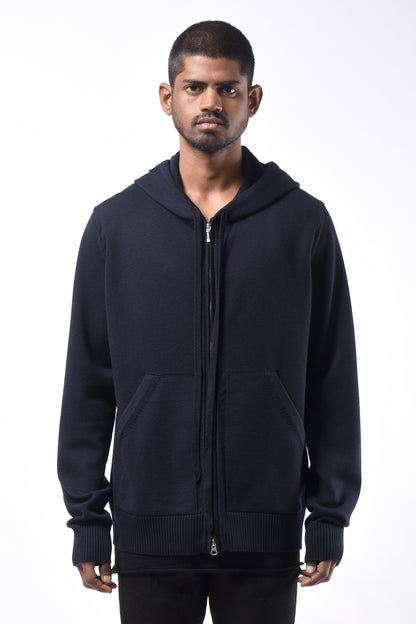 #787 Zip Hoodie in Superfine Merino- Dark Navy — Lars Andersson hand-loomed knitwear