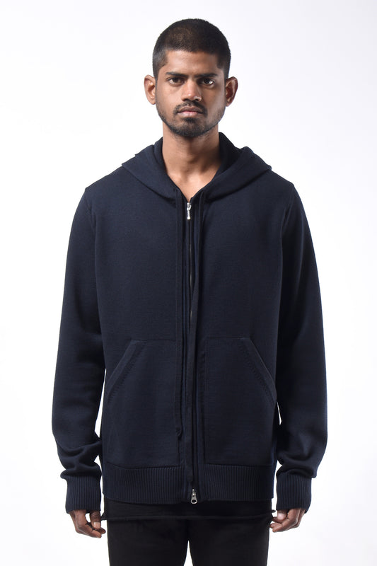 #787 Zip Hoodie in Superfine Merino- Dark Navy — Lars Andersson hand-loomed knitwear