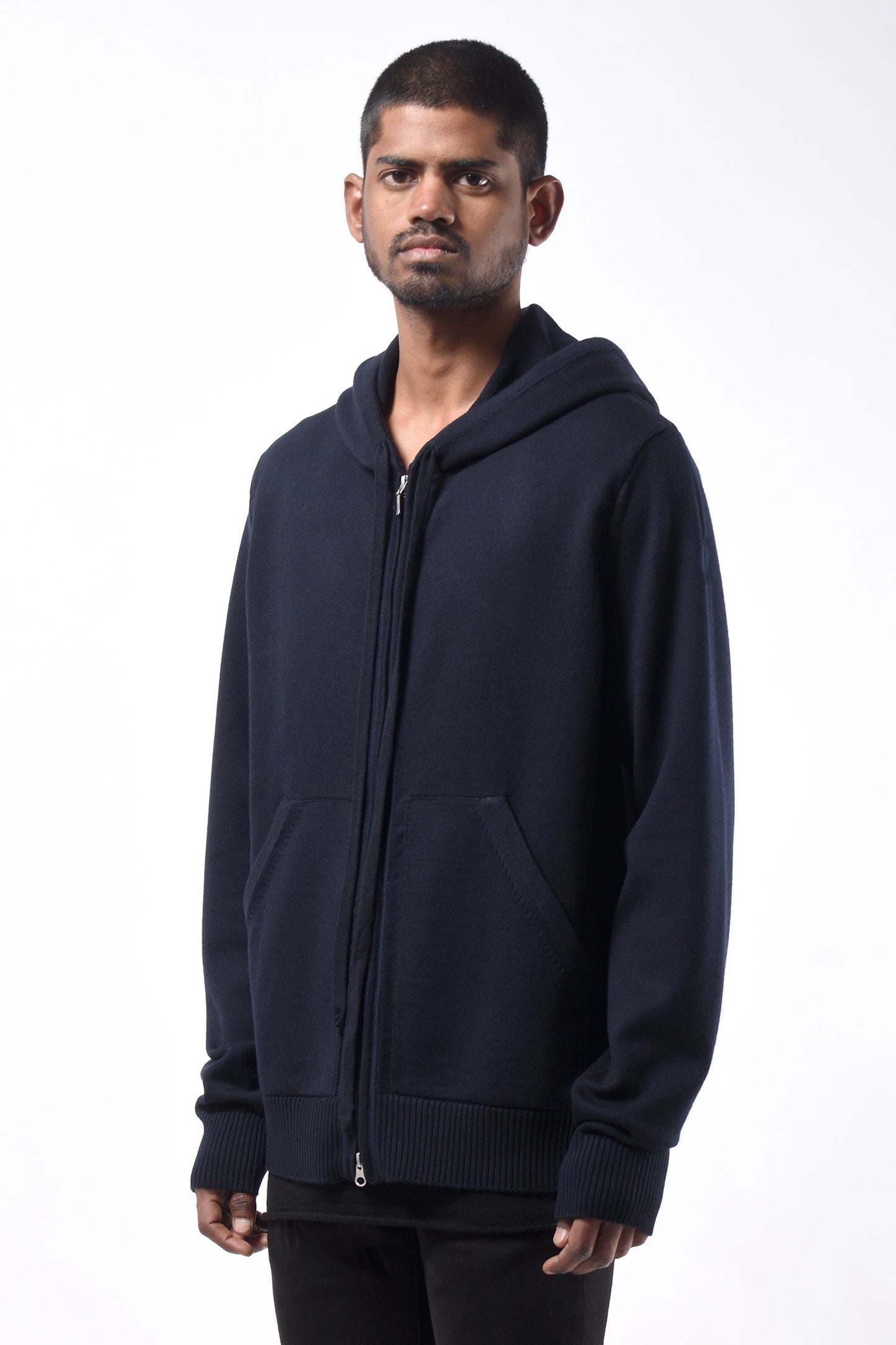 #787 Zip Hoodie in Superfine Merino- Dark Navy — Lars Andersson, view 2