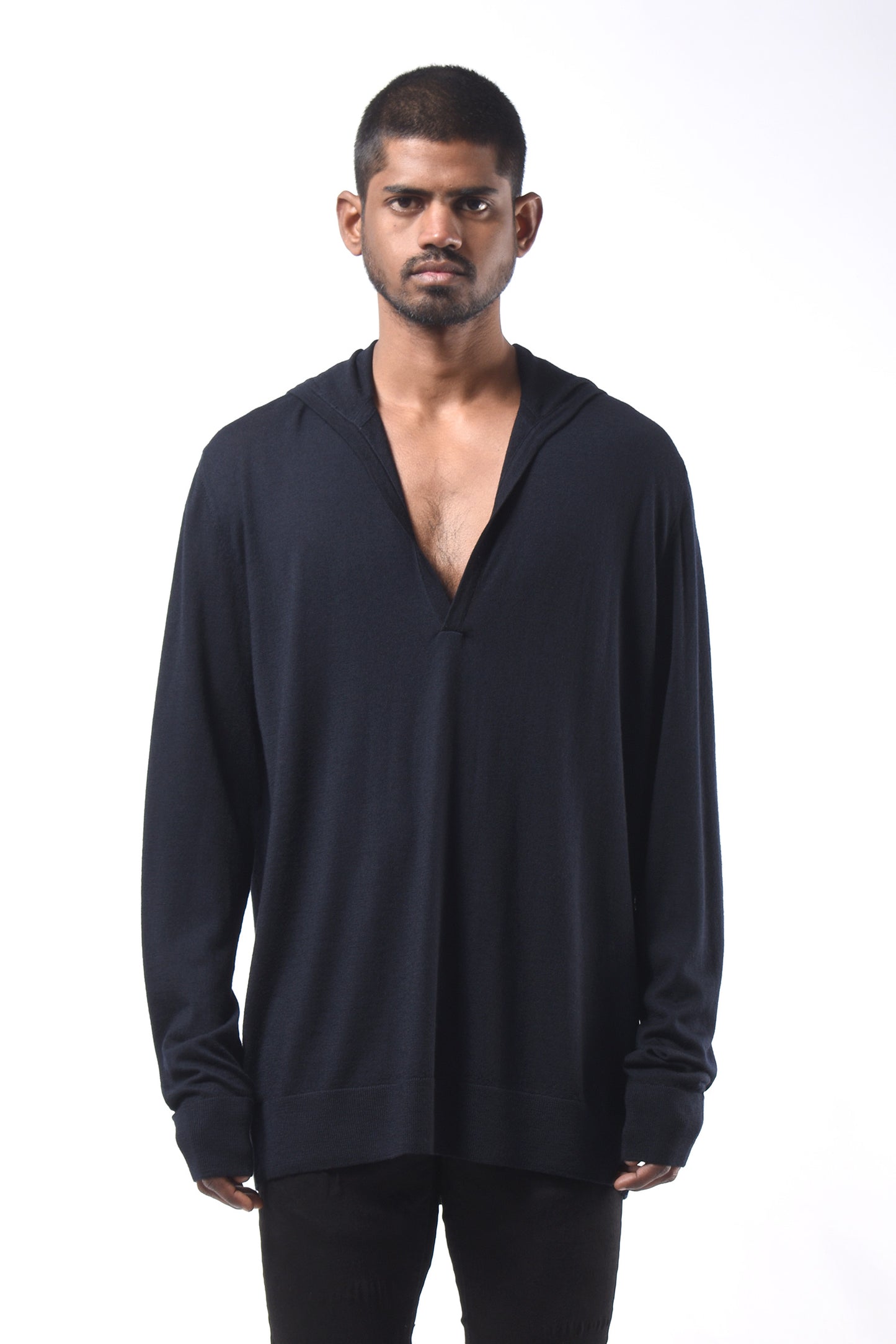 #788 Hooded Sweater in Superfine Merino- Dark Navy — Lars Andersson hand-loomed knitwear