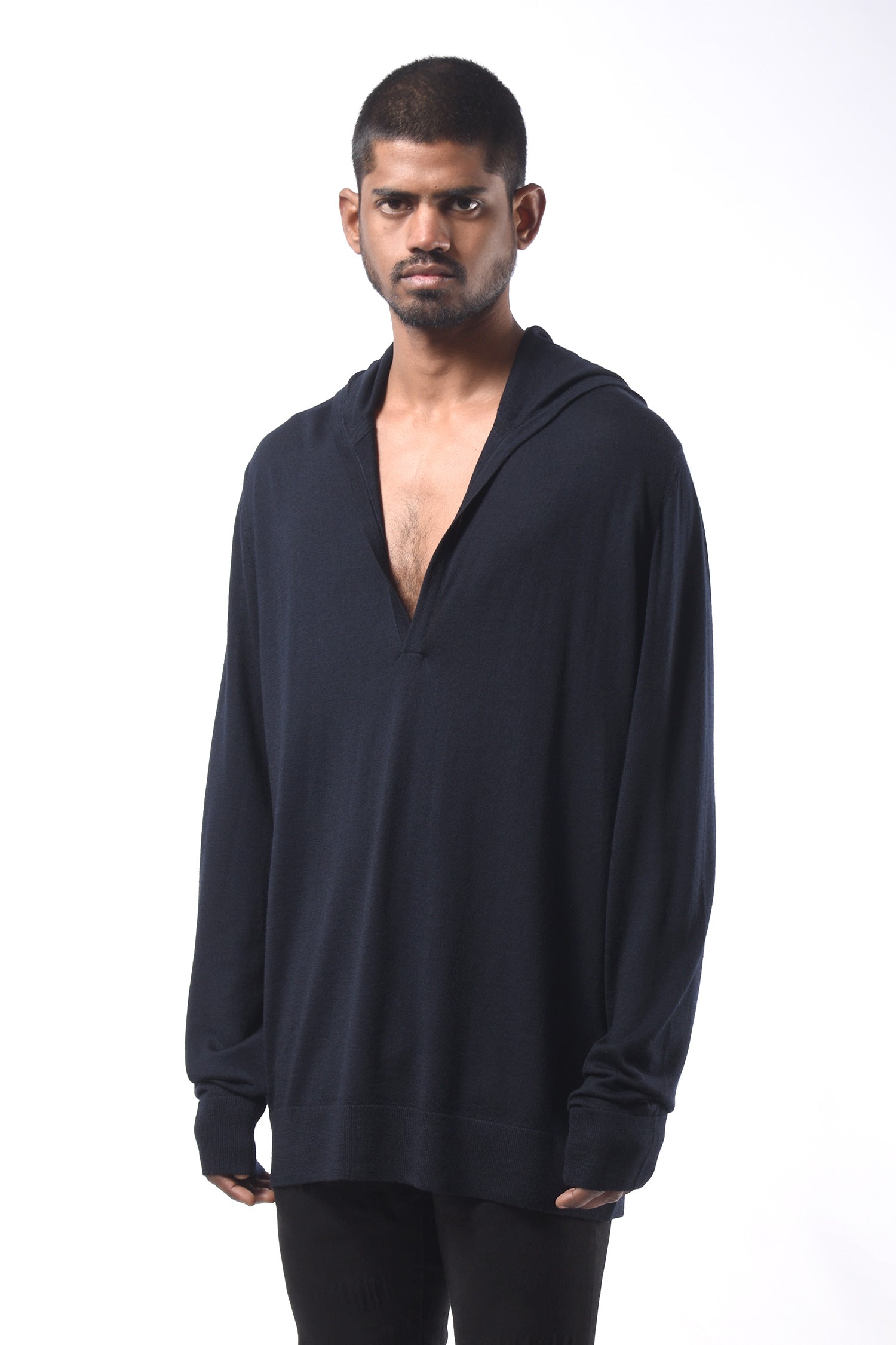#788 Hooded Sweater in Superfine Merino- Dark Navy — Lars Andersson, view 2