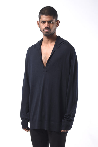 #788 Hooded Sweater in Superfine Merino- Dark Navy — Lars Andersson, view 2