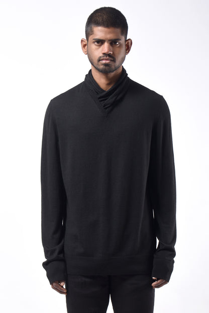 #789 V-Neck Sweater in Superfine Merino- Black — Lars Andersson hand-loomed knitwear