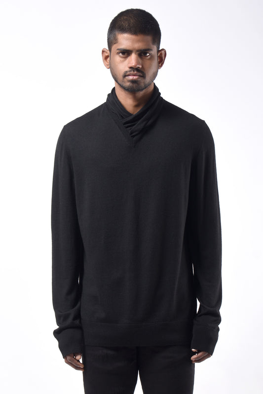 #789 V-Neck Sweater in Superfine Merino- Black — Lars Andersson hand-loomed knitwear