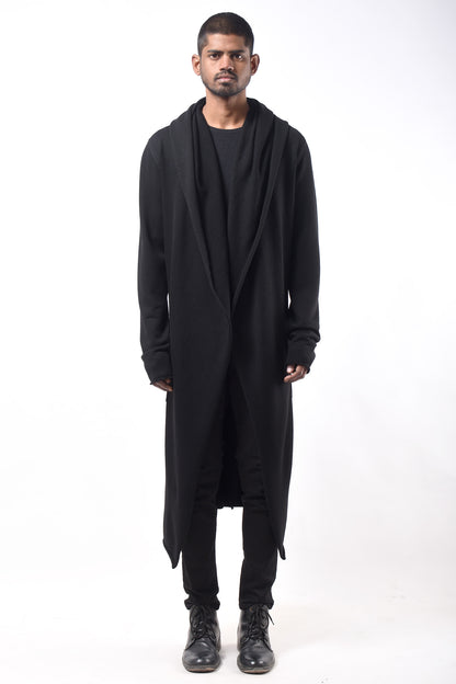 #790 Hooded Coat in Superfine Merino- Black — Lars Andersson hand-loomed knitwear