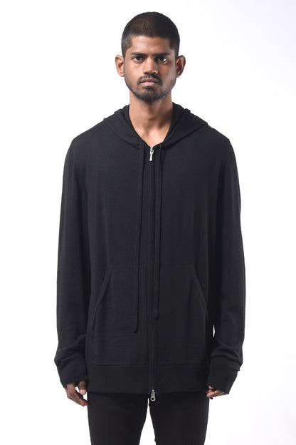 #791 Zip Hoodie Light in Superfine Merino- Black — Lars Andersson hand-loomed knitwear