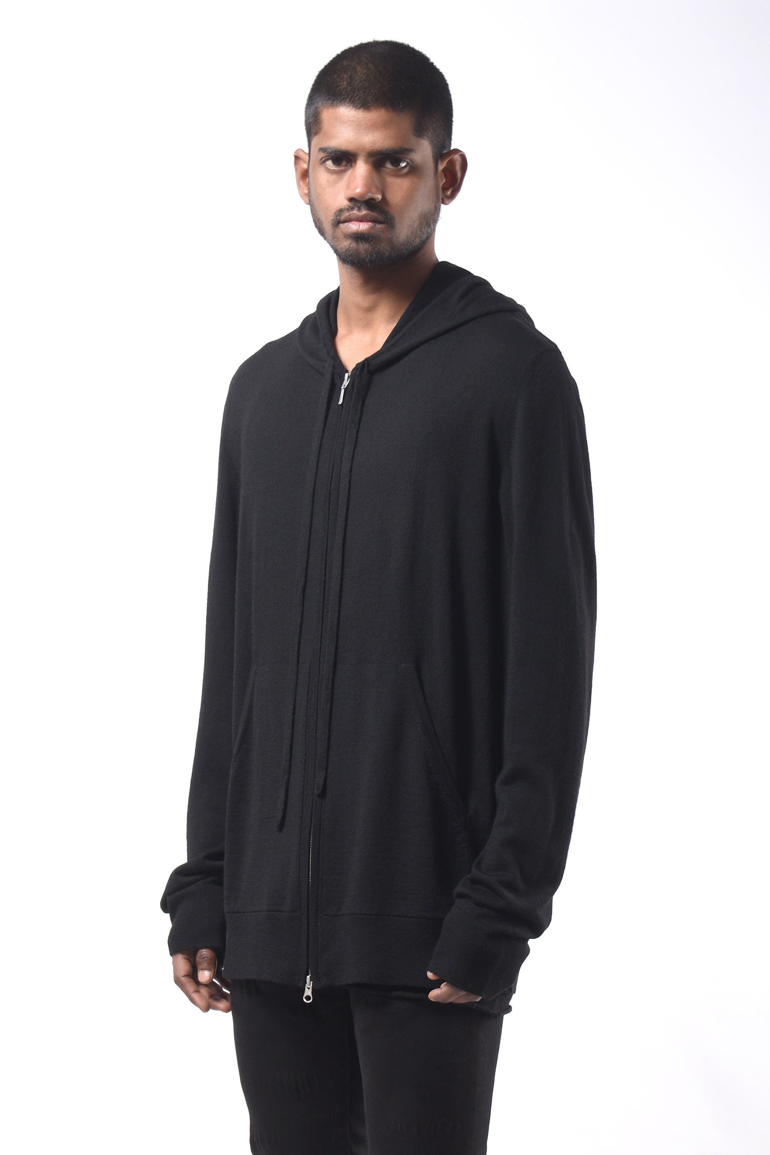 #791 Zip Hoodie Light in Superfine Merino- Black — Lars Andersson, view 2