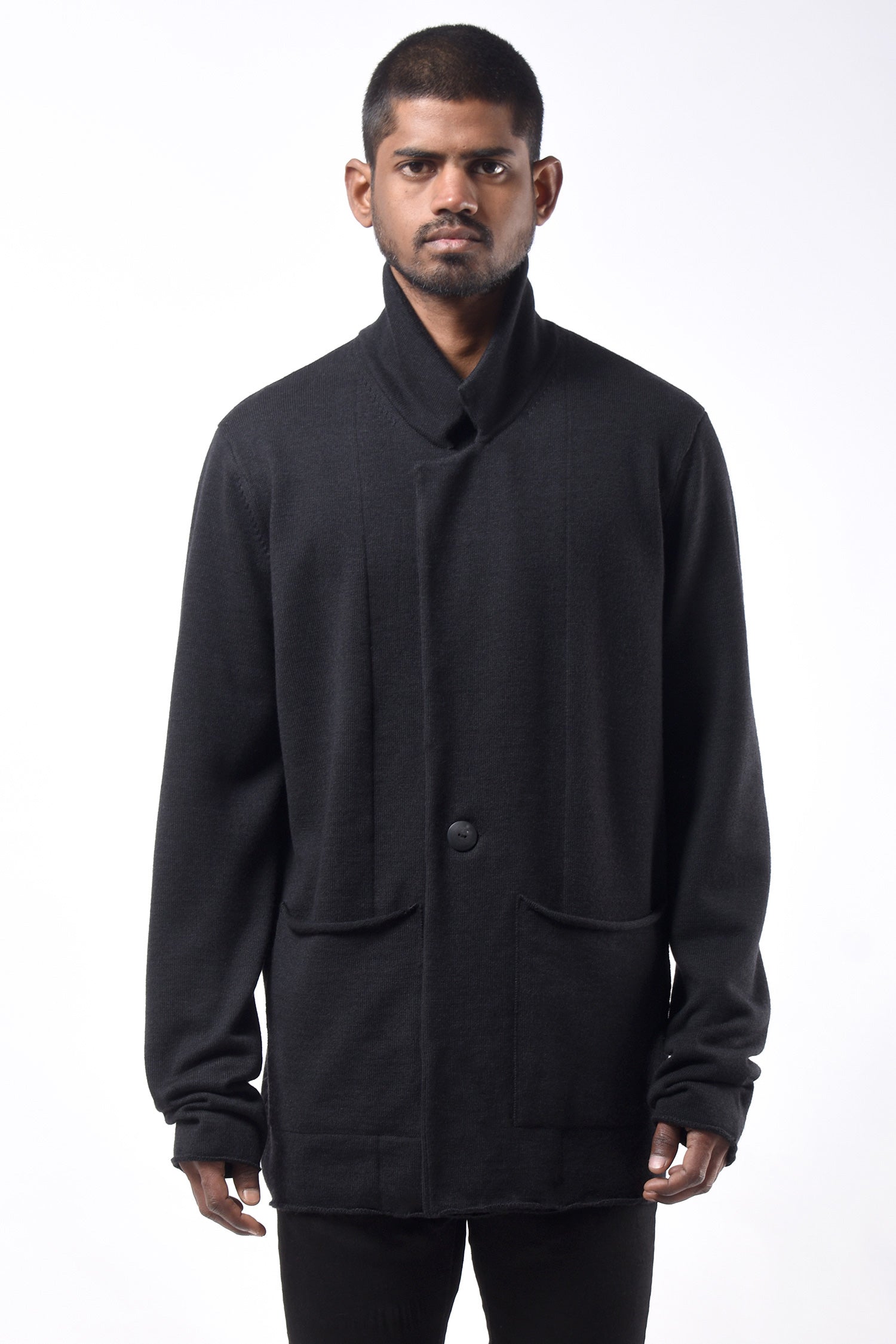 #793 Notch Collar Jacket in Superfine Merino- Charcoal — Lars Andersson hand-loomed knitwear