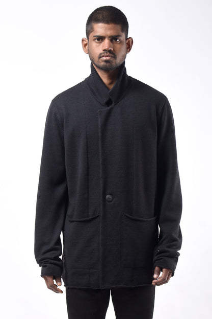 #793 Notch Collar Jacket in Superfine Merino- Charcoal — Lars Andersson hand-loomed knitwear