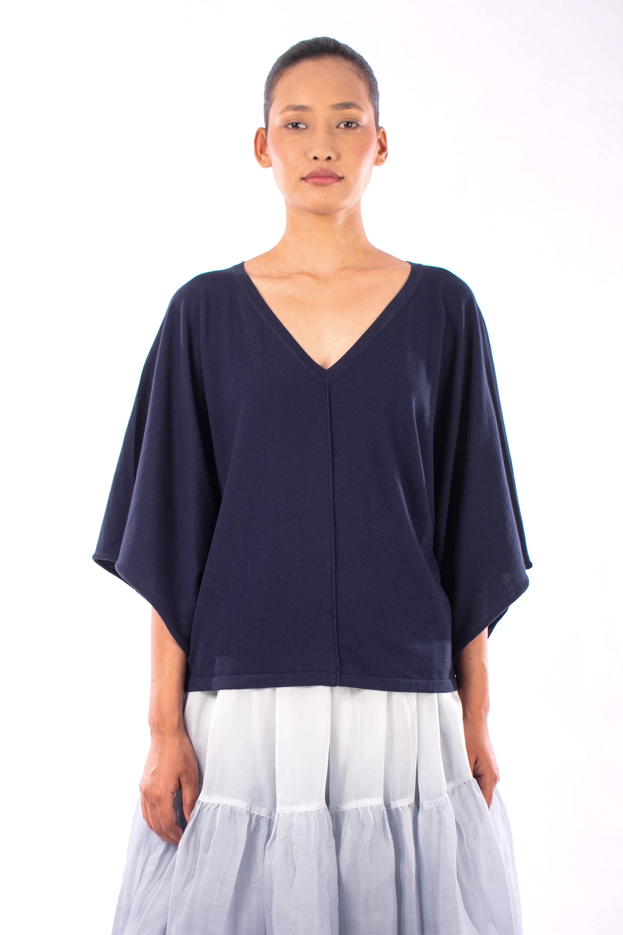 #903 V-neck Wing Sleeve Top In Organic Cotton- Marritimo — Lars Andersson hand-loomed knitwear