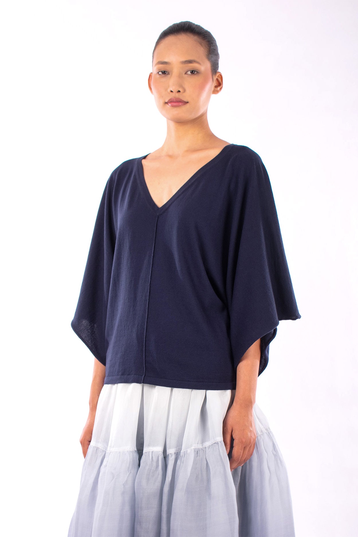 #903 V-neck Wing Sleeve Top In Organic Cotton- Marritimo — Lars Andersson, view 2