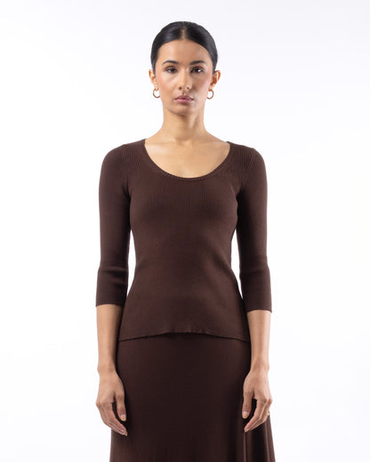 #905 Scoopneck 3/4 sleeve top moro organic cotton