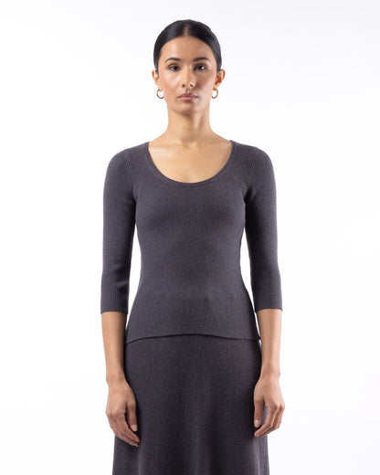 #905 Scoopneck 3/4 sleeve top Tripoli organic cotton