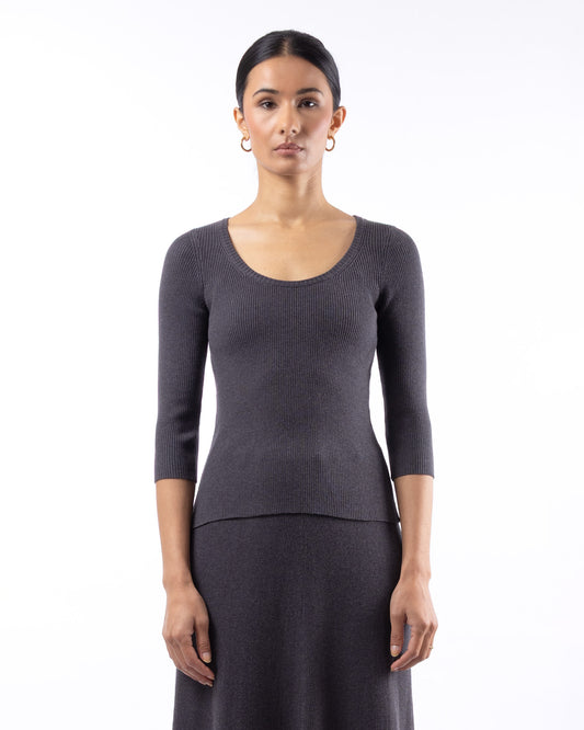 #905 Scoopneck 3/4 sleeve top Tripoli organic cotton