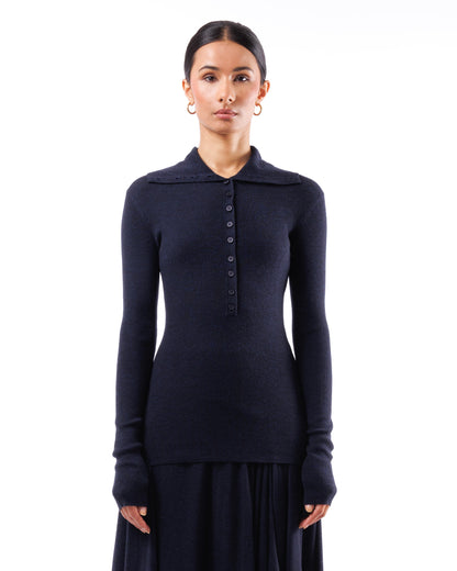 #1003 Long sleeve turtleneck with placket 120's superfine merino