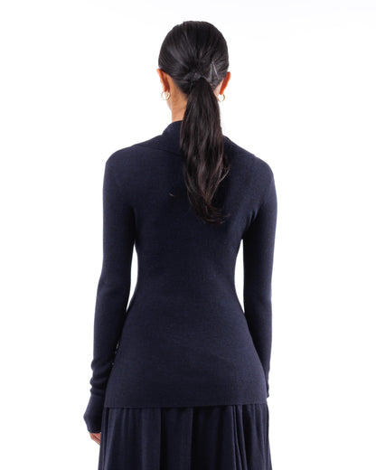 #1003 Long sleeve turtleneck with placket 120's superfine merino