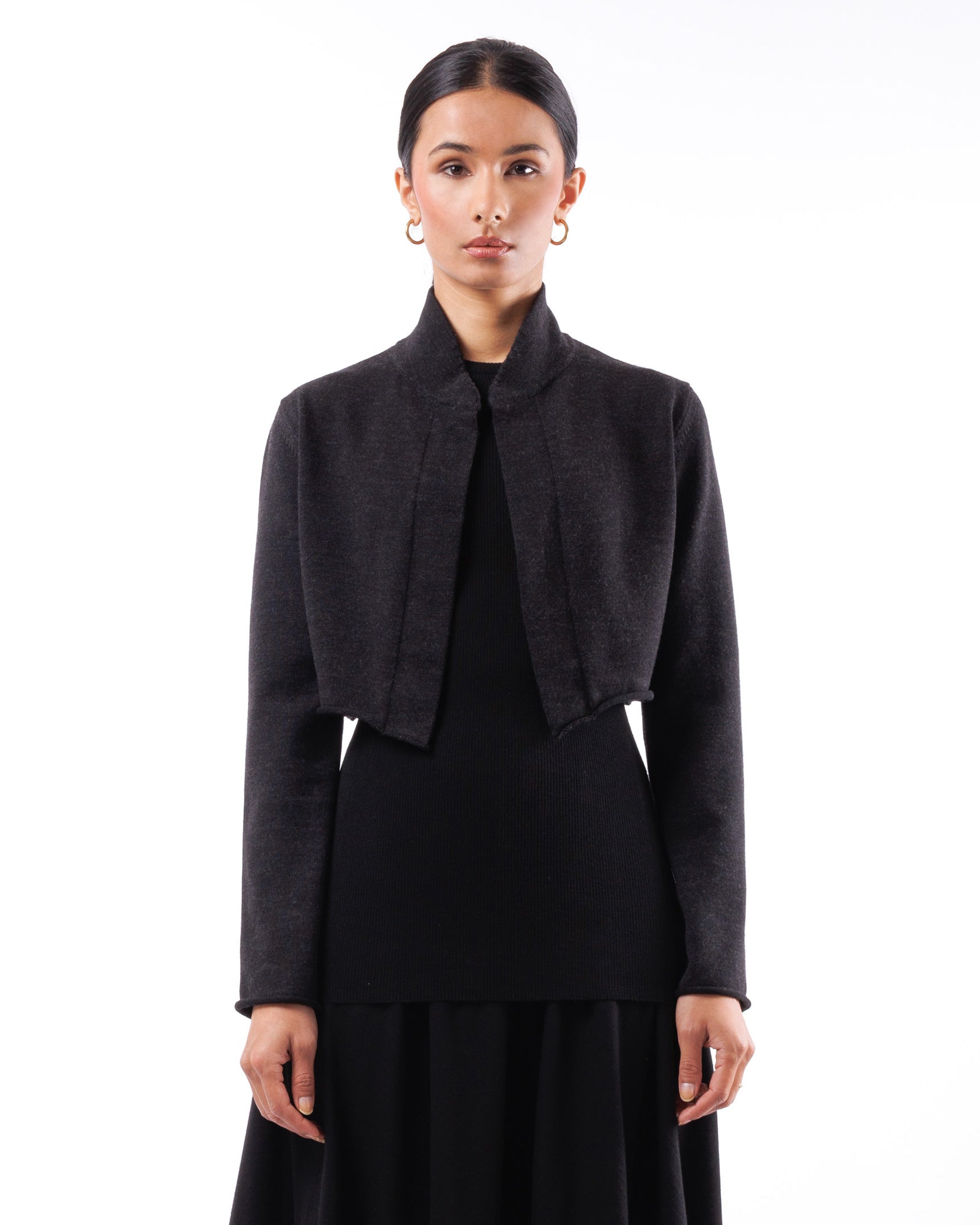 #1013 Cropped Shawl Collar Jacket 120's Superfine Merino And Organic Cotton — Lars Andersson hand-loomed knitwear