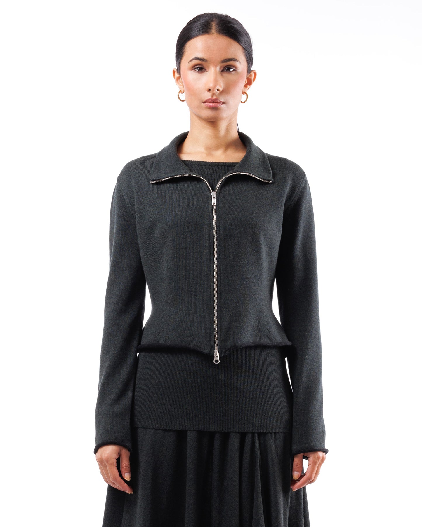 #1015 Cropped zip jacket 120's superfine merino and organic cotton