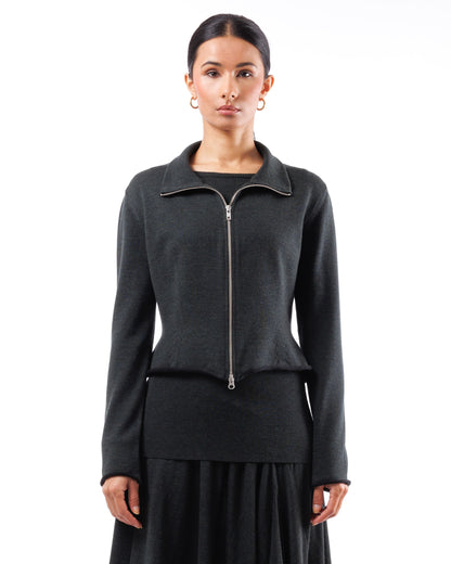 #1015 Cropped zip jacket 120's superfine merino and organic cotton