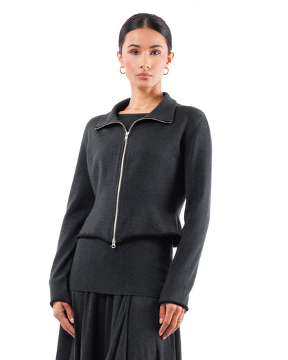 #1015 Cropped zip jacket 120's superfine merino and organic cotton