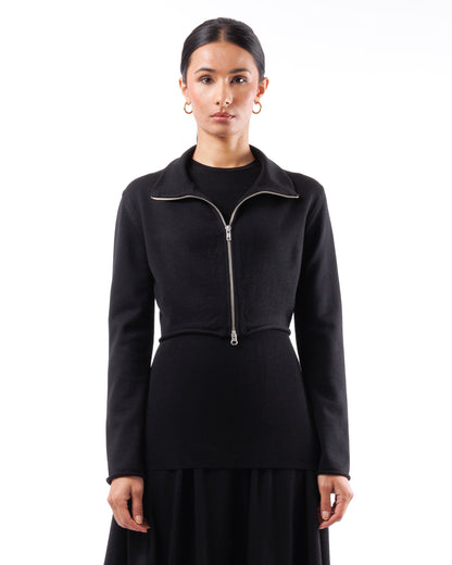 #1016 Cropped zip jacket 120's superfine merino and organic cotton
