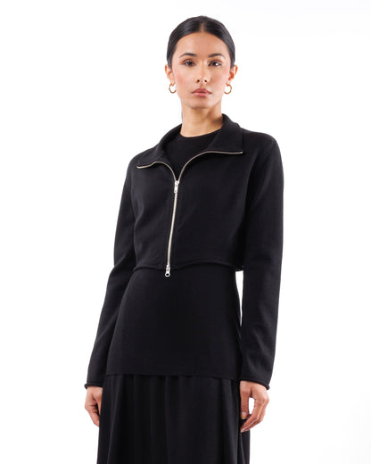 #1016 Cropped zip jacket 120's superfine merino and organic cotton