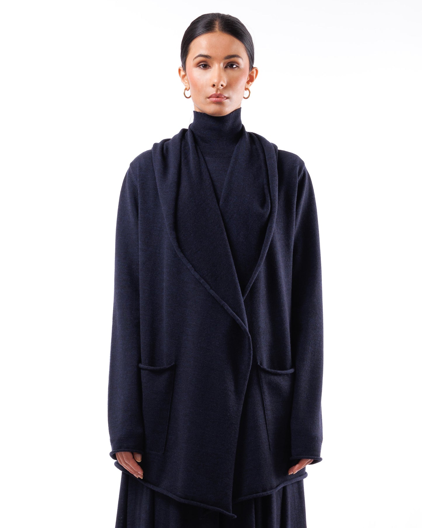 #1017 Hooded wrap jacket 120's superfine merino