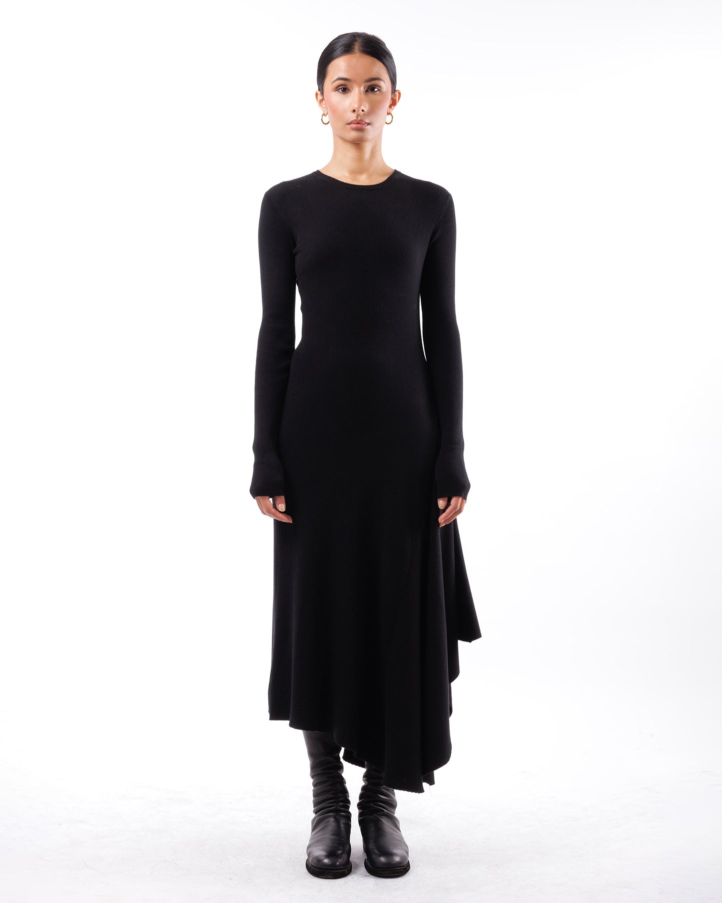 #1020 Dress with side cascade organic cotton