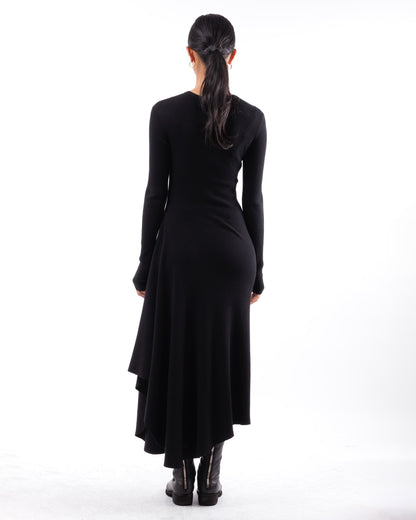 #1020 Dress with side cascade organic cotton