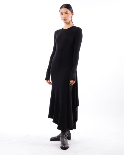 #1020 Dress with side cascade organic cotton