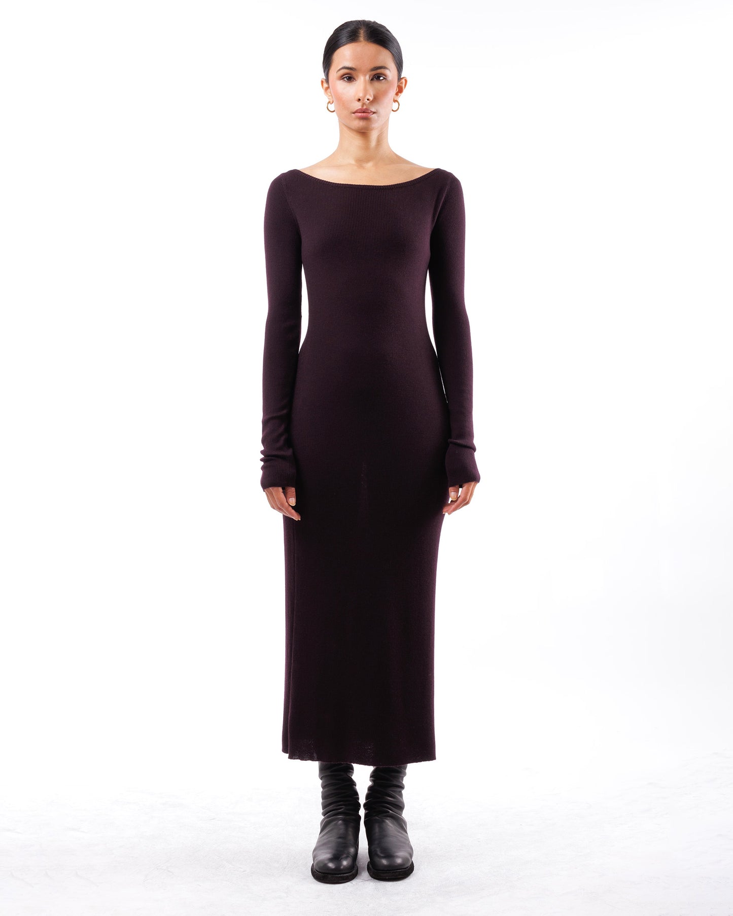 #1022 Bateau neck fitted dress 120's superfine merino